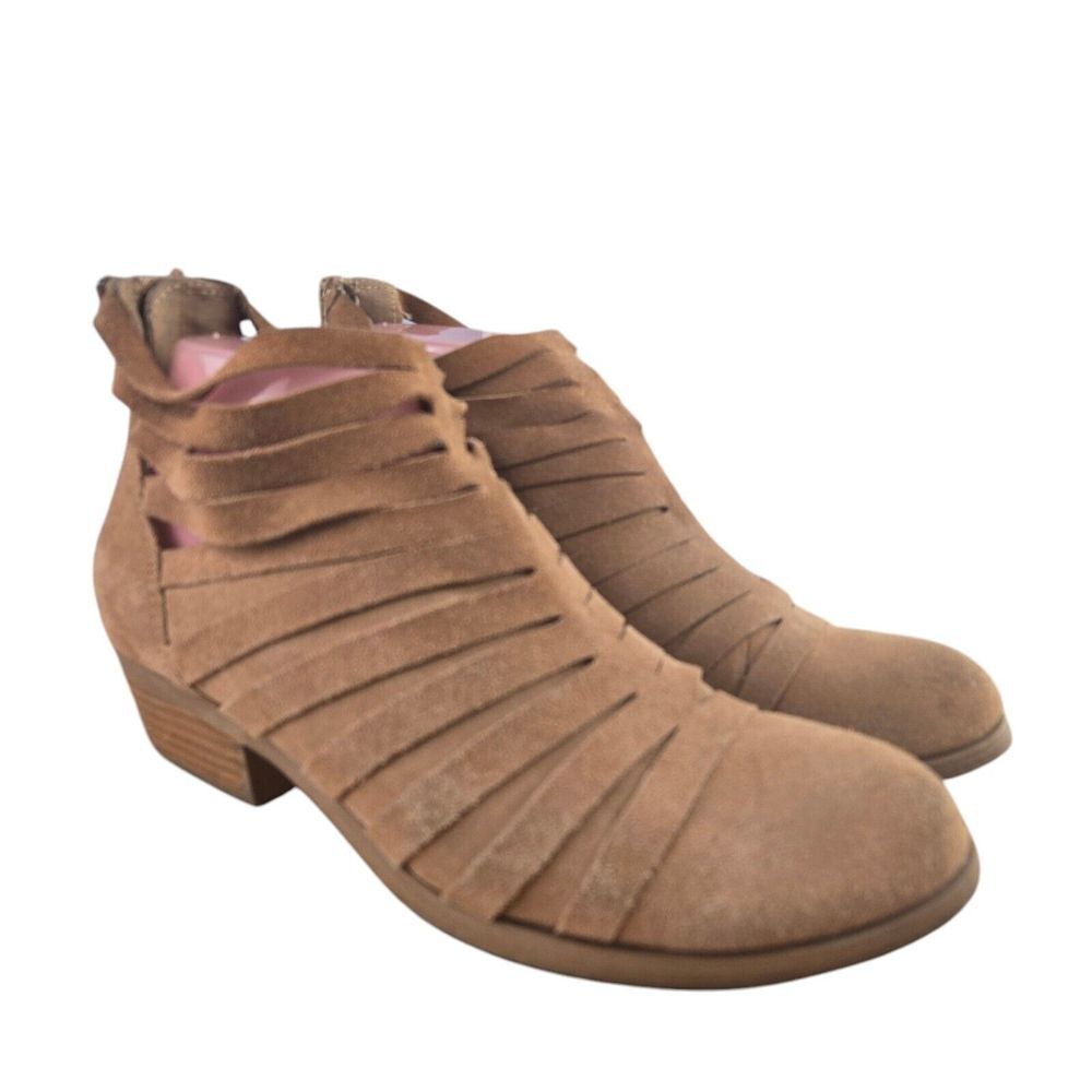 Carlos Santana Womens 7 Brown Suede Caged Strappy Back Zip Ankle‎ Bootie